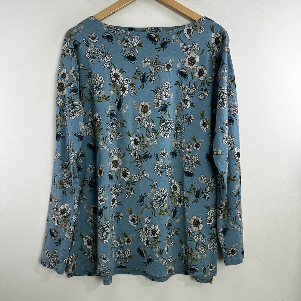 J.Jill Top Womens L Multicolor Floral Lux Supima Boat Neck Tunic Long Sleeve